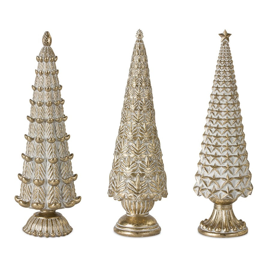 Melrose Int. Geo Holiday Tree/Gold, Set of 3, Gold/White - 80481DS