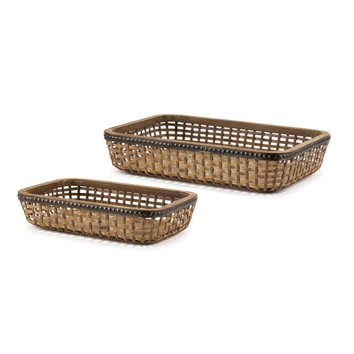 Melrose Woven Bamboo Basket Tray/Galvanized Accent, Set of 2, BRed - 80503DS