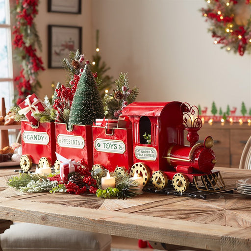 Melrose Metal Toy TRain, on Track Display 37"L, Red/Black/Gold