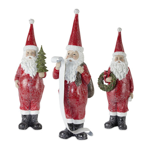 Melrose Frosted Long John Santa/Pine/List Accent, Set of 3, Red - 80549DS