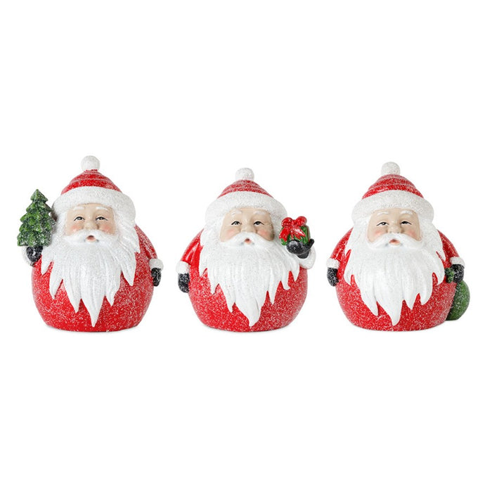 Melrose Frost Round Santa Figure/Bird/Pine Accent, Set of 6, Red/White