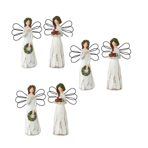 Melrose Frosted Winter Angel/Bird/Wreath Accent, Set of 6, White/Brown - 80561DS