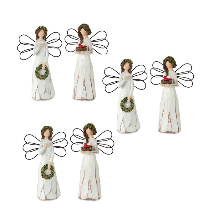 Melrose Frosted Winter Angel/Bird/Wreath Accent, Set of 6, White/Brown - 80561DS