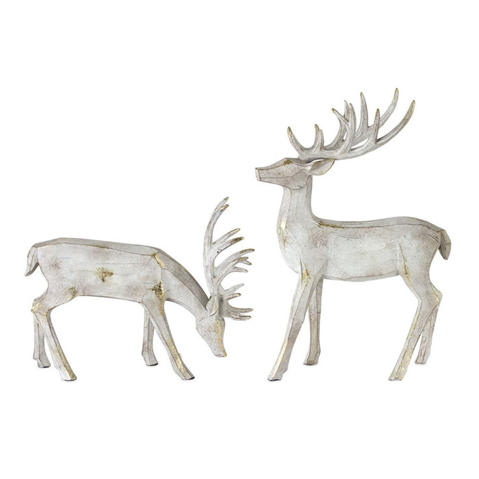 Melrose International Winter Deer Figurine, Set of 2, Grey/White/Gold - 80571DS