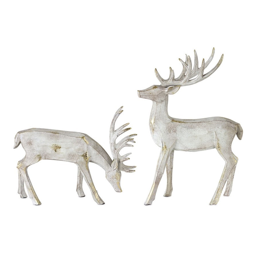 Melrose International Winter Deer Figurine, Set of 2, Grey/White/Gold - 80571DS