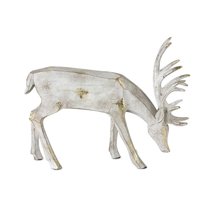 Melrose International Winter Deer Figurine, Set of 2, Grey/White/Gold