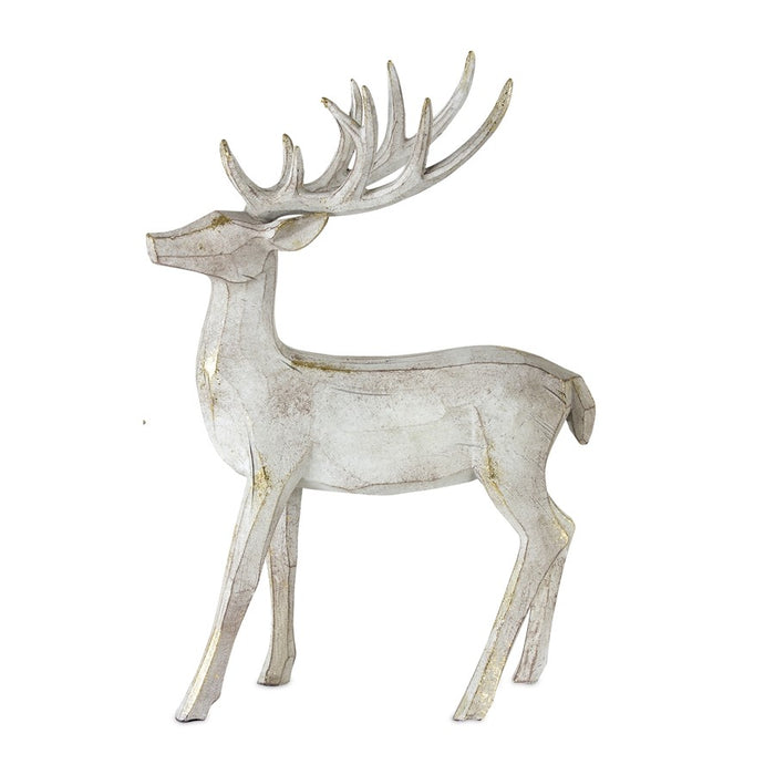 Melrose International Winter Deer Figurine, Set of 2, Grey/White/Gold
