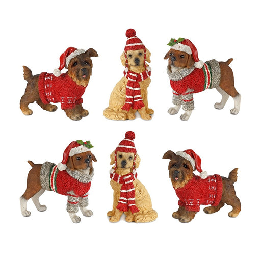 Melrose Winter Dog Figurine/Hat/Sweater Accent, Set/6, Red/Brown/Red - 80575DS