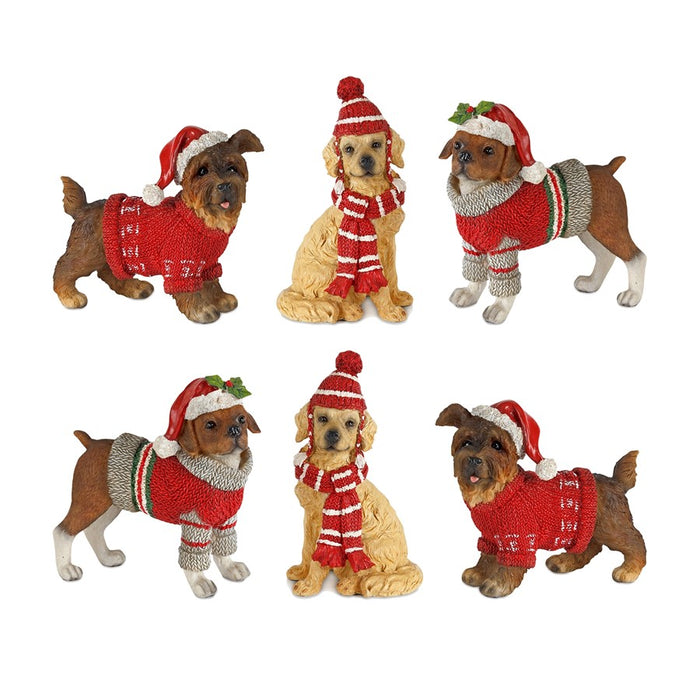 Melrose Winter Dog Figurine/Hat/Sweater Accent, Set/6, Red/Brown/Red - 80575DS