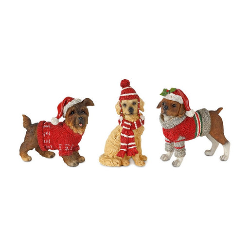 Melrose Winter Dog Figurine/Hat/Sweater Accent, Set/6, Red/Brown/Red