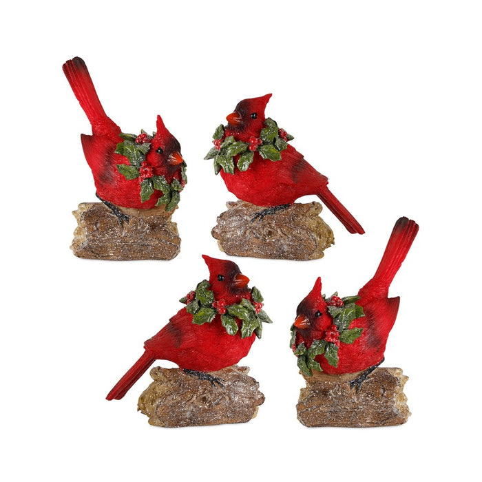 Melrose Perched Cardinal Bird on Log/Holly Wreath Accent, Set of 2, Re - 80576DS