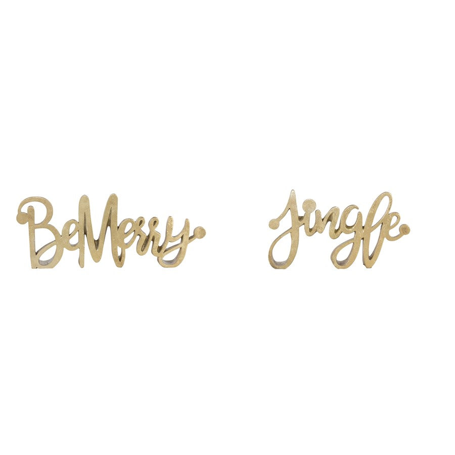Melrose Merry/Jigle Cut Out Sentiment Sign, Set of 4, Gold - 80583DS