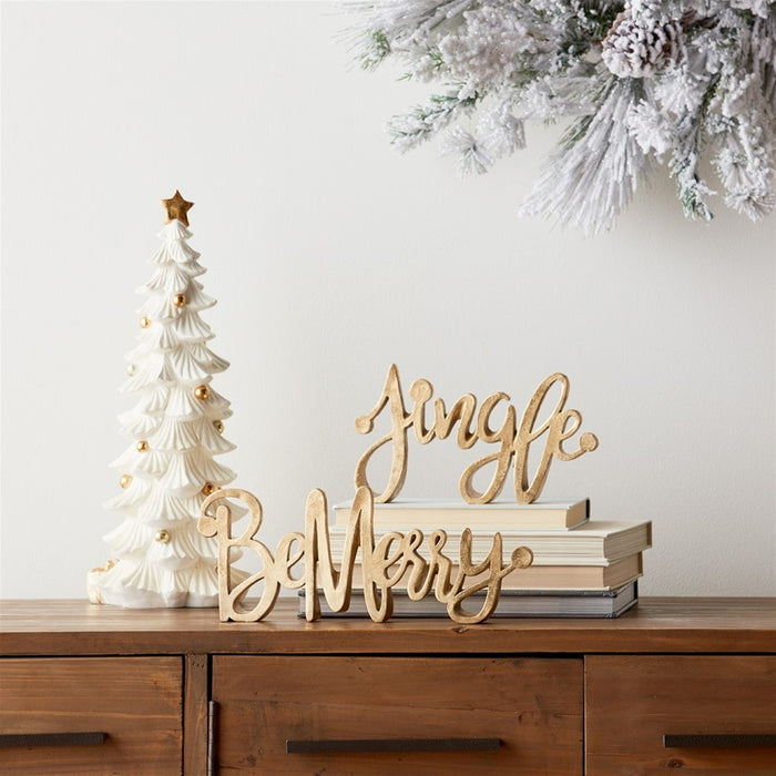 Melrose Merry/Jigle Cut Out Sentiment Sign, Set of 4, Gold