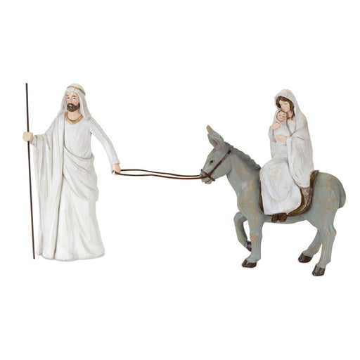 Melrose Holiday Family/Donkey/Baby Figurine 11"H, White/Grey/Brown - 80602DS