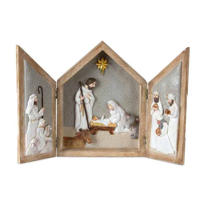Melrose Nativity Arch Box/Tri Fold Design 16"L, Brown/Grey/White - 80605DS