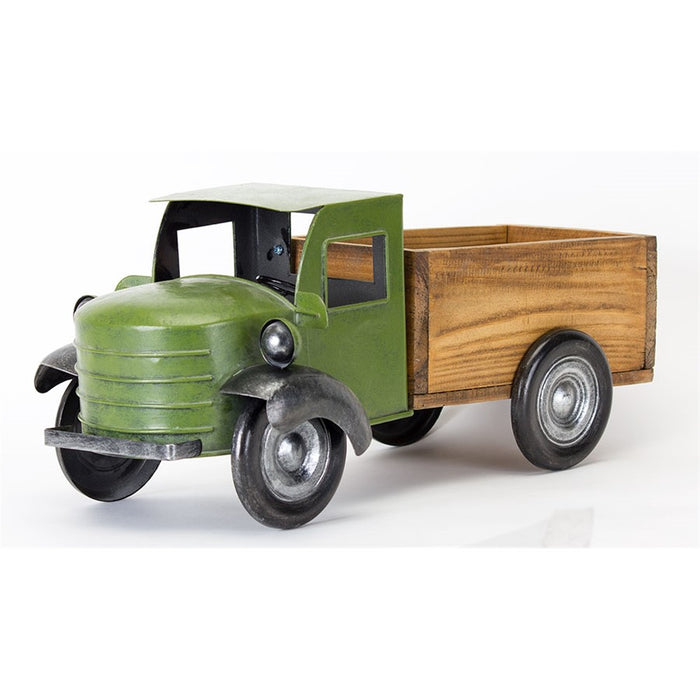 Melrose Vintage Style Metal Pick Up Truck/Wood Bed 18"L, Brown/Green/B - 80687DS