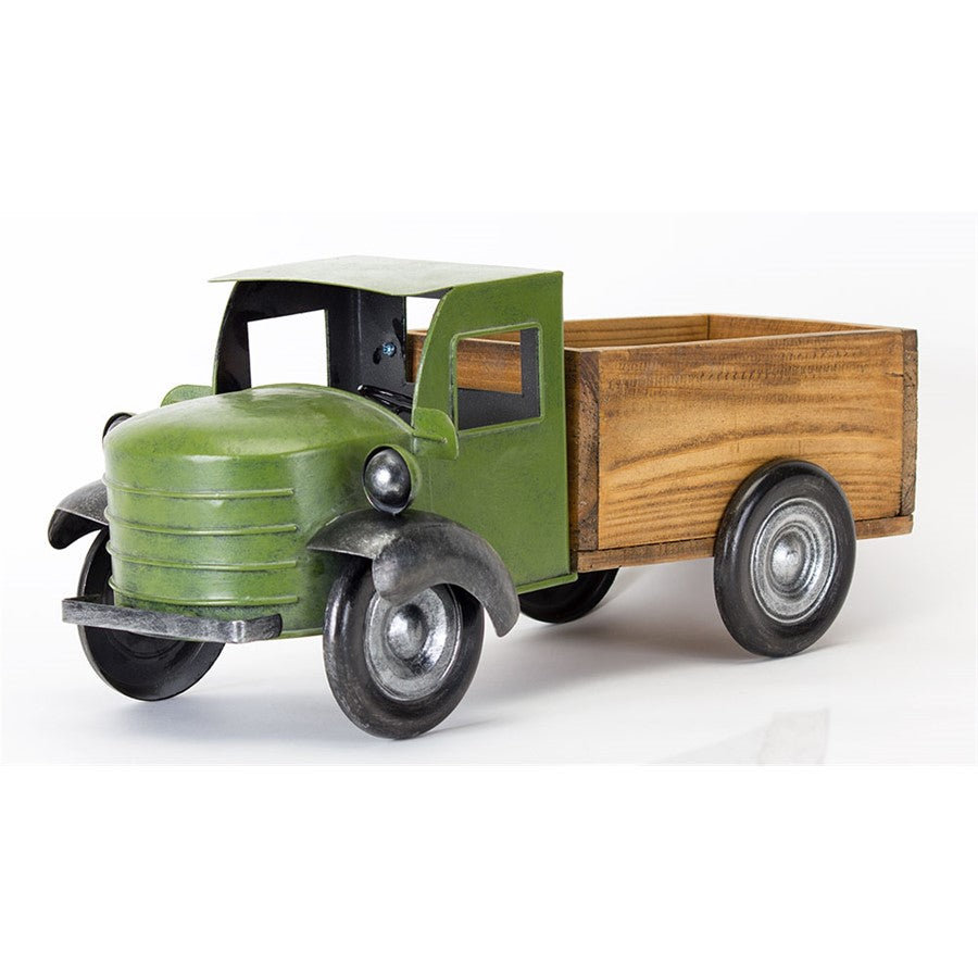 Melrose Vintage Style Metal Pick Up Truck/Wood Bed 18"L, Brown/Green/B - 80687DS
