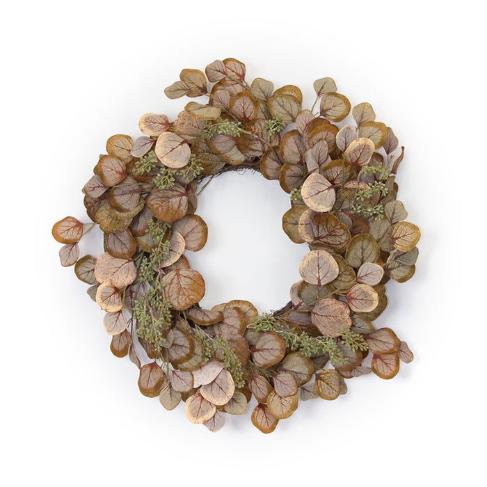Melrose International Harvest Eucalyptus/Moss Wreath 22"D, Brown/Green - 80700DS