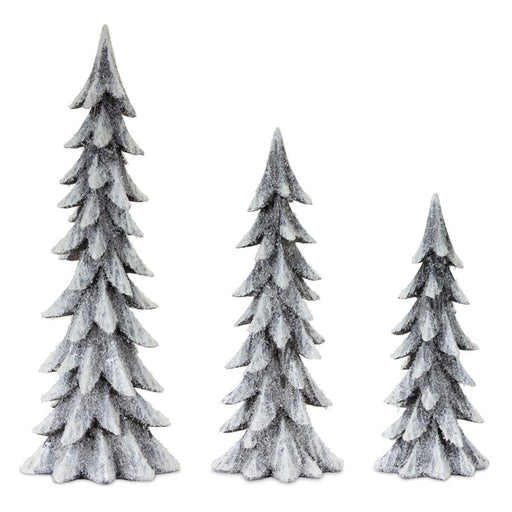 Melrose Carved Design Pine Tree Decor, Set of 3, White/Brown/Black - 80722DS