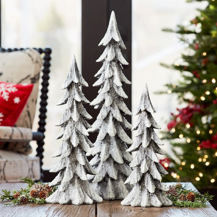 Melrose Carved Design Pine Tree Decor, Set of 3, White/Brown/Black