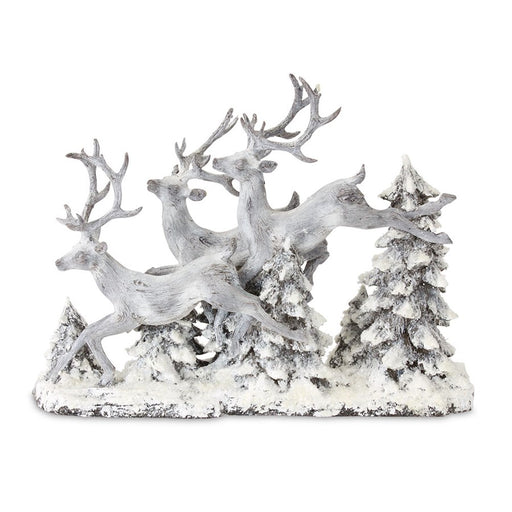 Melrose Snowy Deer/Trees Tabletop Display 16"L, Grey/White/Brown - 80723DS