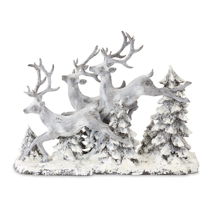 Melrose Snowy Deer/Trees Tabletop Display 16"L, Grey/White/Brown - 80723DS