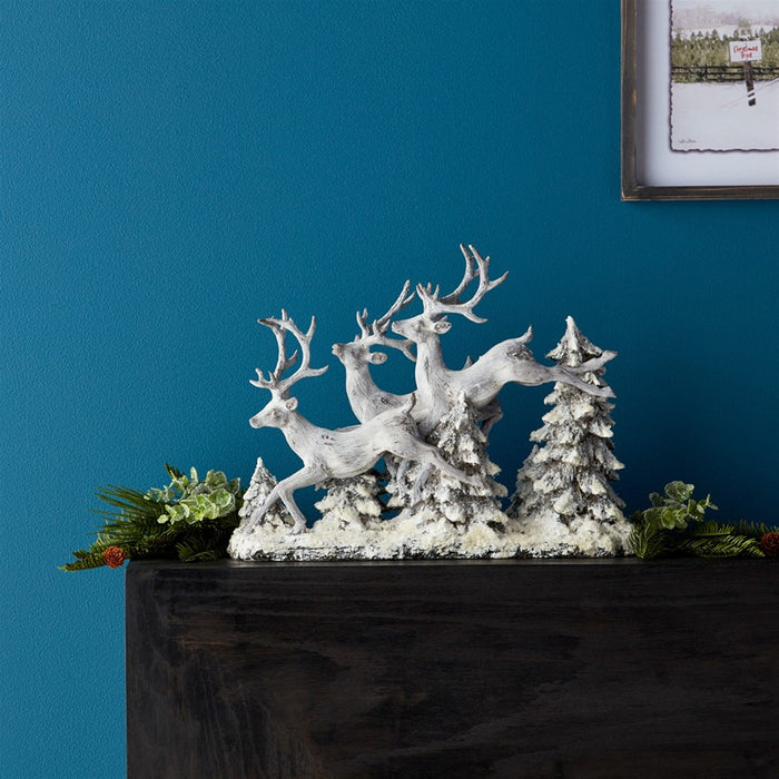 Melrose Snowy Deer/Trees Tabletop Display 16"L, Grey/White/Brown