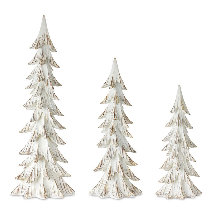 Melrose Carved Wood Design Pine Tree Decor, Set of 3, White/Brown - 80727DS