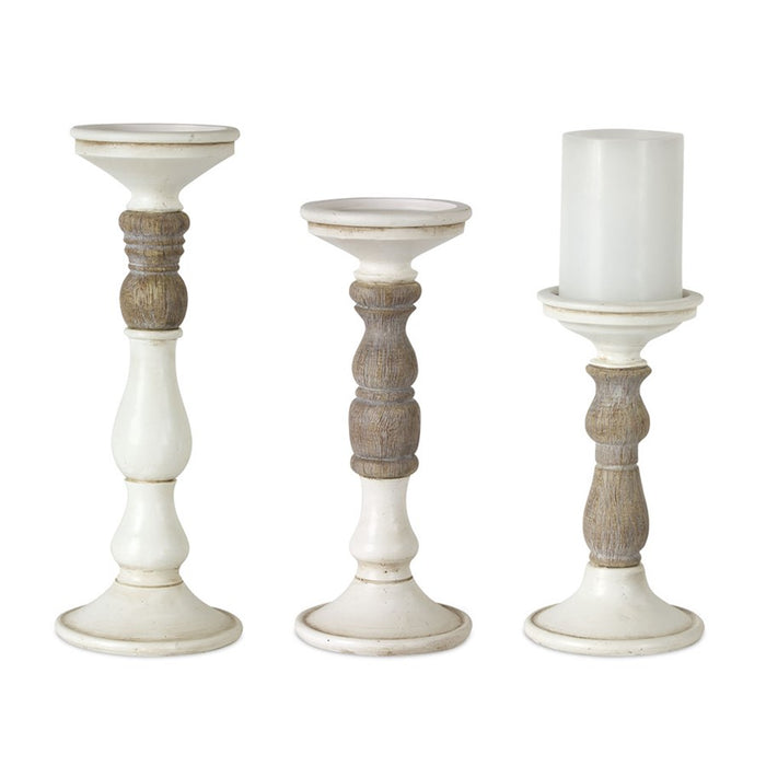 Melrose International Candle Holder/Wood Accent, Set of 3, White/Brown - 80729DS