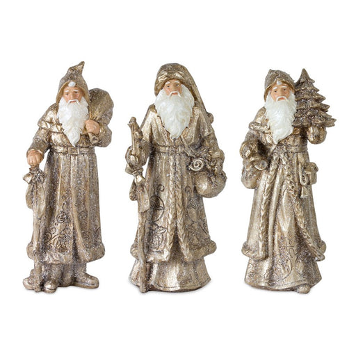 Melrose Stone Woodland Santa/Gold, Set of 3, White/Gold/Champagne - 80733DS