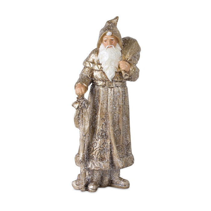 Melrose Stone Woodland Santa/Gold, Set of 3, White/Gold/Champagne