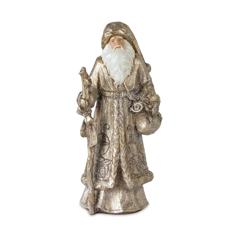 Melrose Stone Woodland Santa/Gold, Set of 3, White/Gold/Champagne