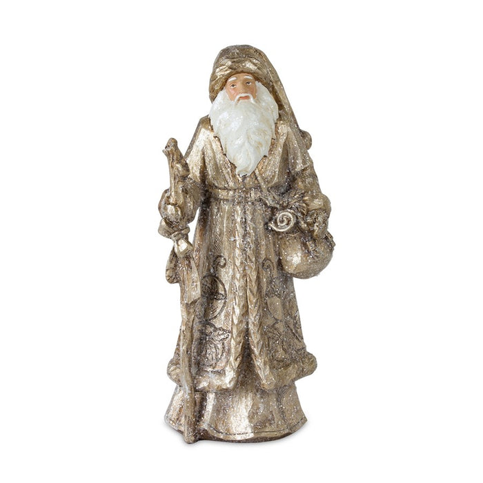 Melrose Stone Woodland Santa/Gold, Set of 3, White/Gold/Champagne