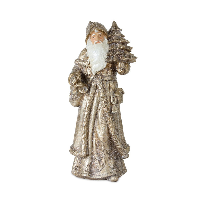Melrose Stone Woodland Santa/Gold, Set of 3, White/Gold/Champagne