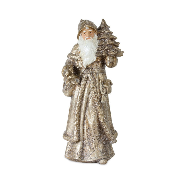 Melrose Stone Woodland Santa/Gold, Set of 3, White/Gold/Champagne