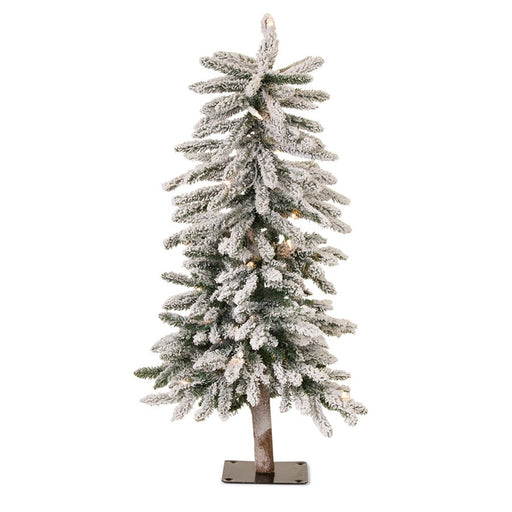 Melrose LED Flocked Alpine Pencil Tree/Base 3'H, White/Green/Black - 80763DS