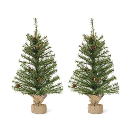 Melrose Mini Pine Tree/Burlap Bag/Pinecone Accents, Set of 2, Green - 80771DS