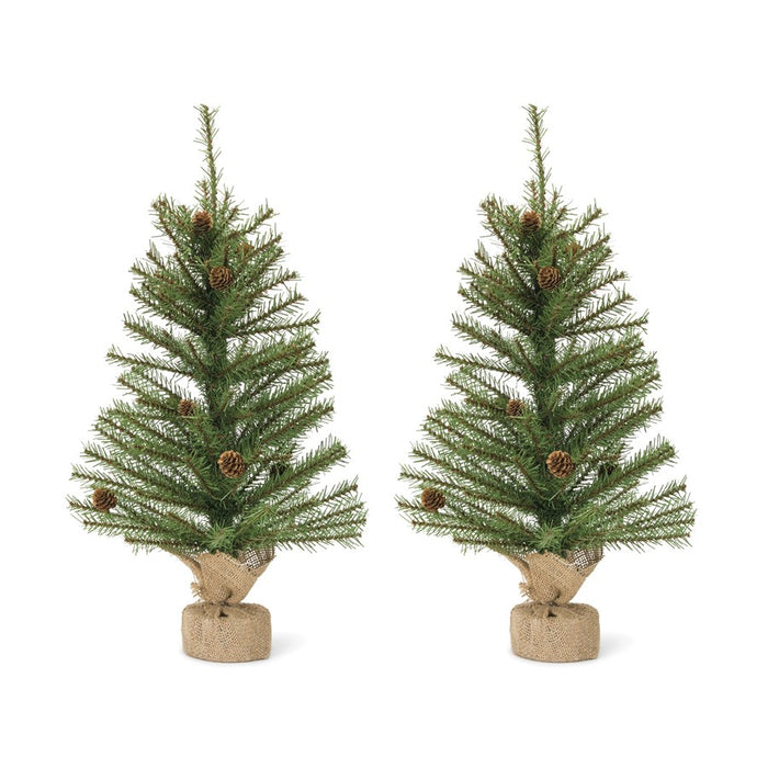 Melrose Mini Pine Tree/Burlap Bag/Pinecone Accents, Set of 2, Green - 80771DS
