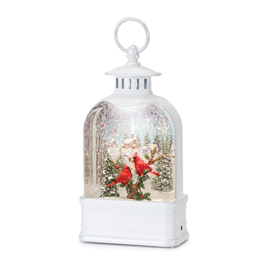 Melrose LED Snow Globe Lantern/Cardinal Forest Scene 10.5"H, White/Red - 80773DS