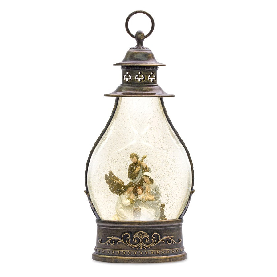 Melrose LED Snow Globe Lantern/Holy Family Nativity Scene 15", Bronze - 80775DS