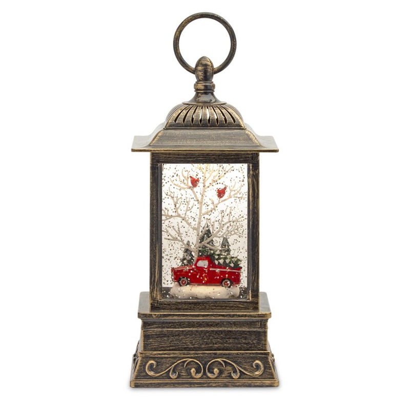 Melrose LED Snow Globe Lantern/Truck/Forest Scene 10.25"H, Red/Green - 80785DS