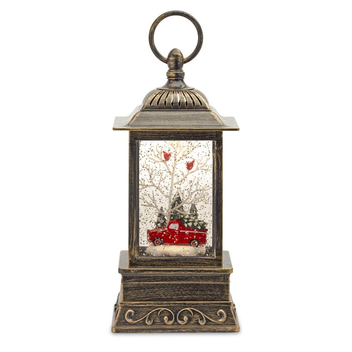Melrose LED Snow Globe Lantern/Truck/Forest Scene 10.25"H, Red/Green - 80785DS