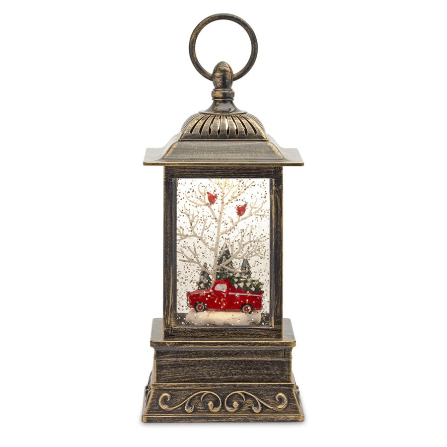 Melrose LED Snow Globe Lantern/Truck/Forest Scene 10.25"H, Red/Green - 80785DS