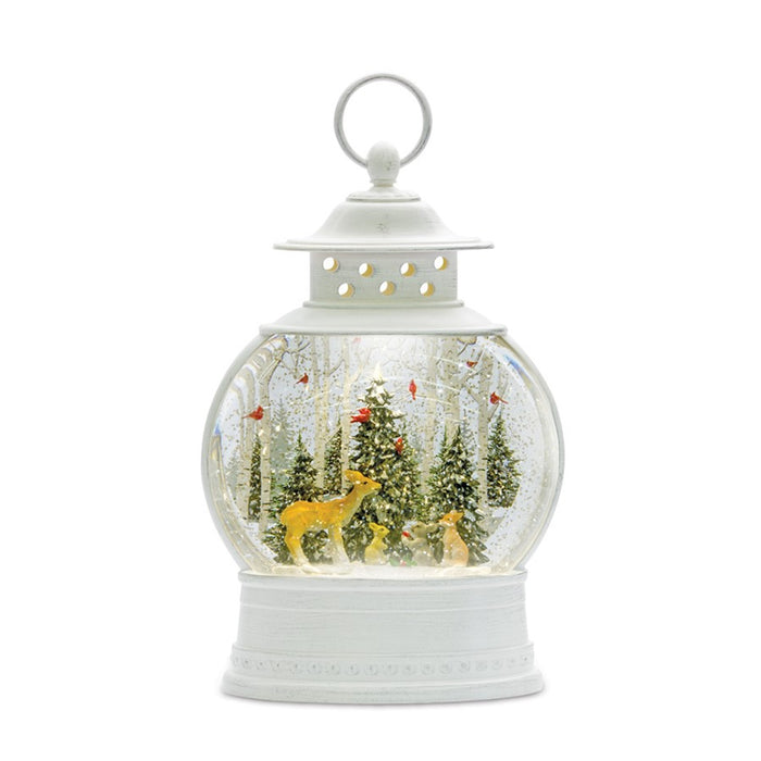 Melrose LED Snow Globe Ball/Woodland Deer Scene 11.5", White/Brown/Red - 80789DS