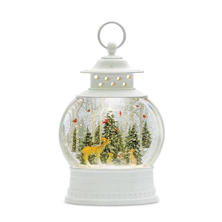 Melrose LED Snow Globe Ball/Woodland Deer Scene 11.5", White/Brown/Red - 80789DS