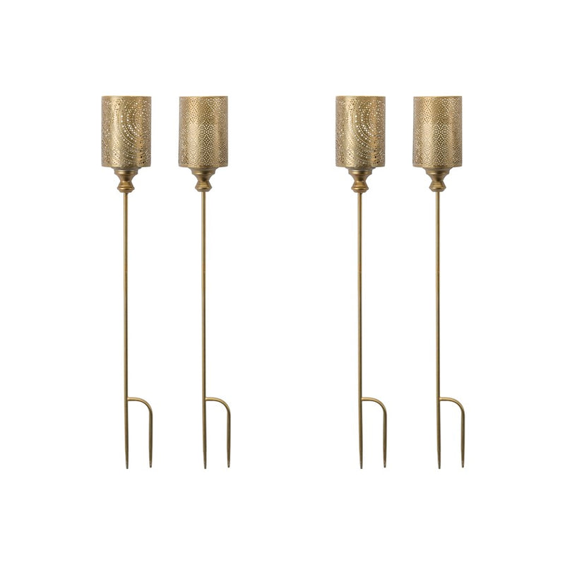 Melrose Gold Punched Metal Candle Holder Garden Stake, Set of 4 - 80827DS