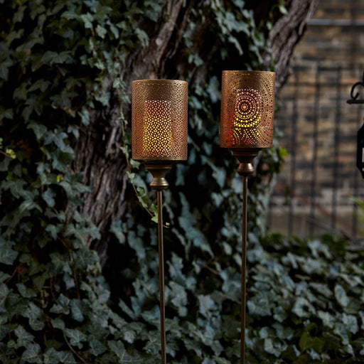 Melrose Gold Punched Metal Candle Holder Garden Stake, Set of 4