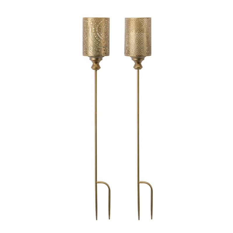 Melrose Gold Punched Metal Candle Holder Garden Stake, Set of 4