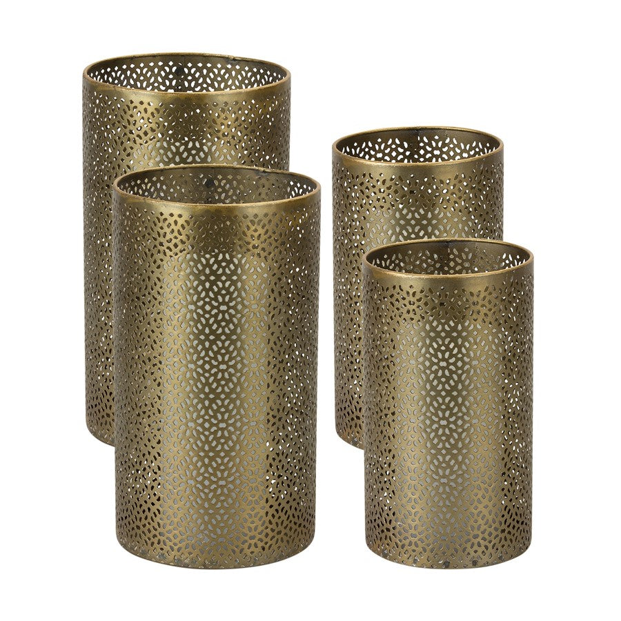 Melrose Ornamental Punched Metal Candle Holder, Set of 4, Gold - 80829DS