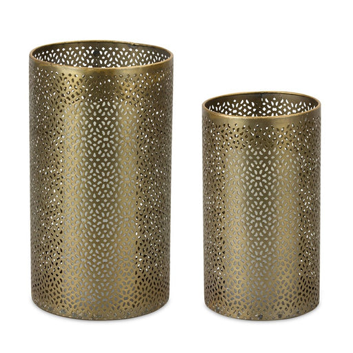 Melrose Ornamental Punched Metal Candle Holder, Set of 4, Gold